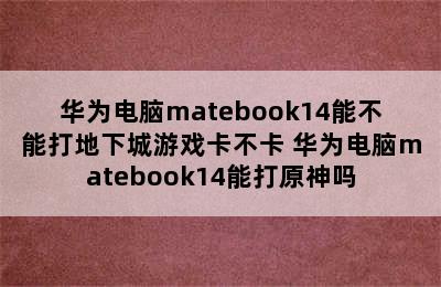 华为电脑matebook14能不能打地下城游戏卡不卡 华为电脑matebook14能打原神吗